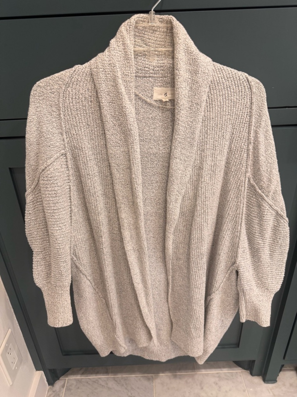 Lou & Grey Open-Front Shawl Collar Cardigan - Light Gray